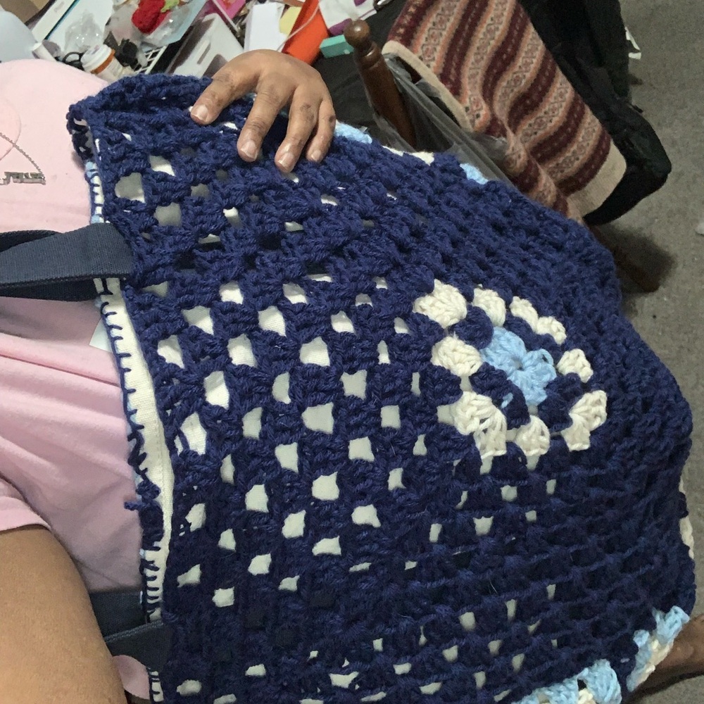 Handmade Blue Crochet Tote Bag - Picture 5 of 5